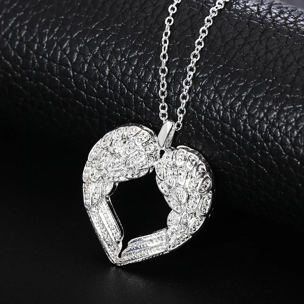 

Hot Street Fashion 925 Sterling Silver Necklace Angel Wings Heart For Women Charms Gifts Party Wedding Jewelry