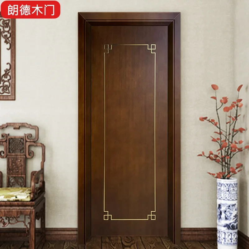 New Chinese paint household bedroom kitchen bathroom interior set casement inlaid metal strip multi-layer solid wood door