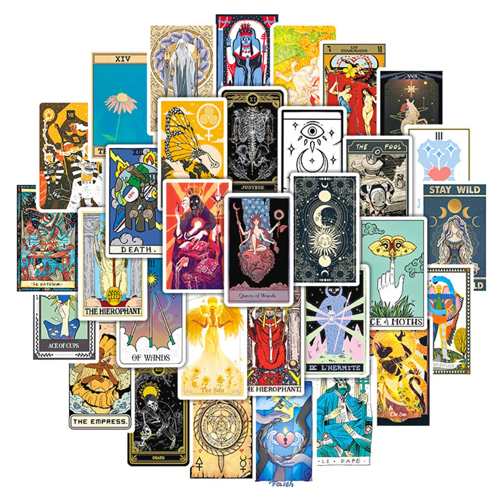 Pegatinas de tarjetas de Tarot estéticas de adivinación, calcomanías de grafiti para teléfono, portátil, equipaje, monopatín, juguetes divertidos