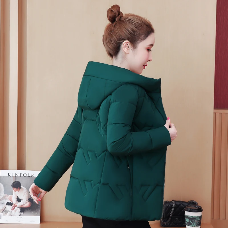 

Down Padded Jacket Women Short Overcoat 2022 New Winter Warm Parka Female Outerwear Fashion Slim Hooded Thick Down Cotton Jacket