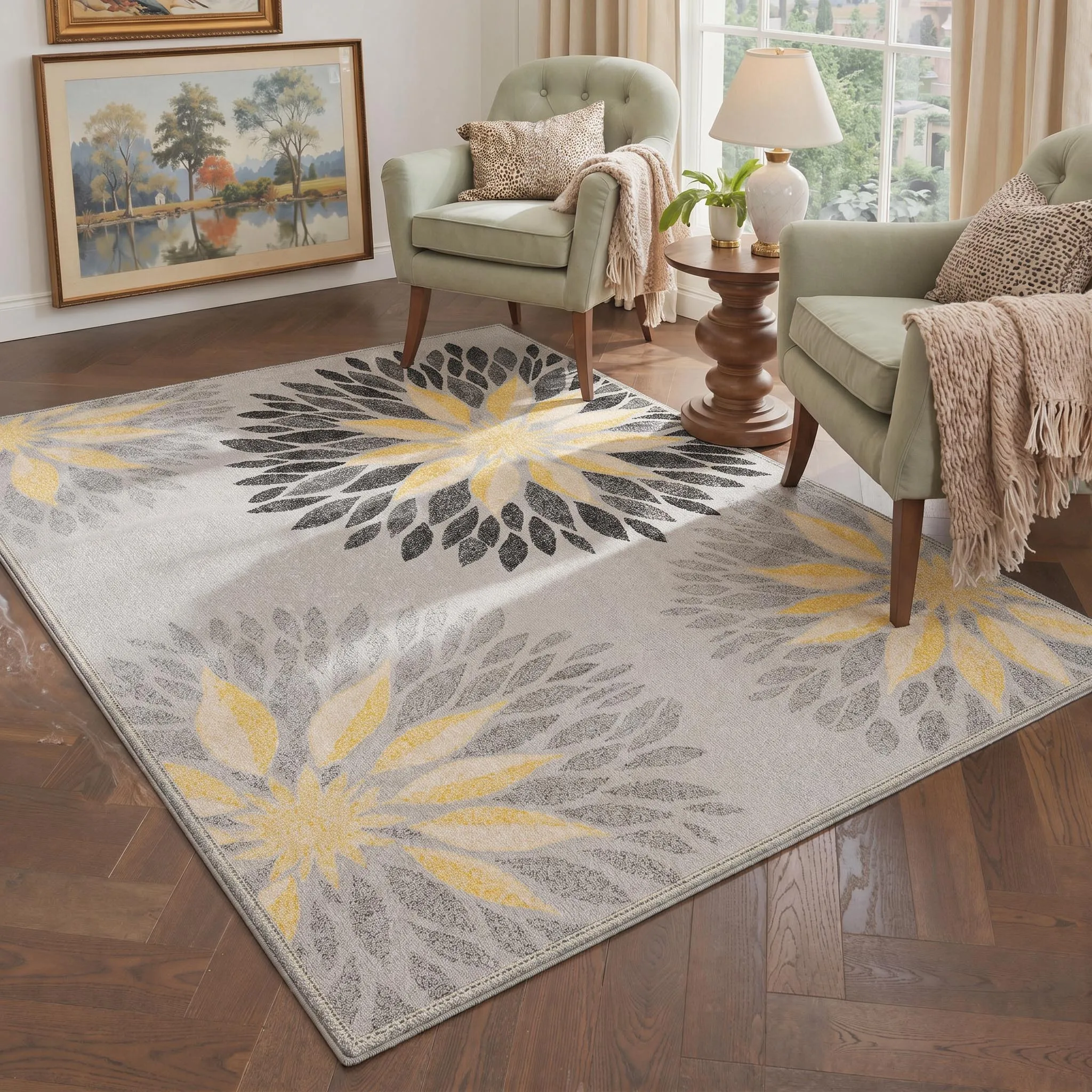 Vintage Garden Botanical Print Washable Rectangular Rug Durable Floor Mat For High Traffic Entryway Hallway