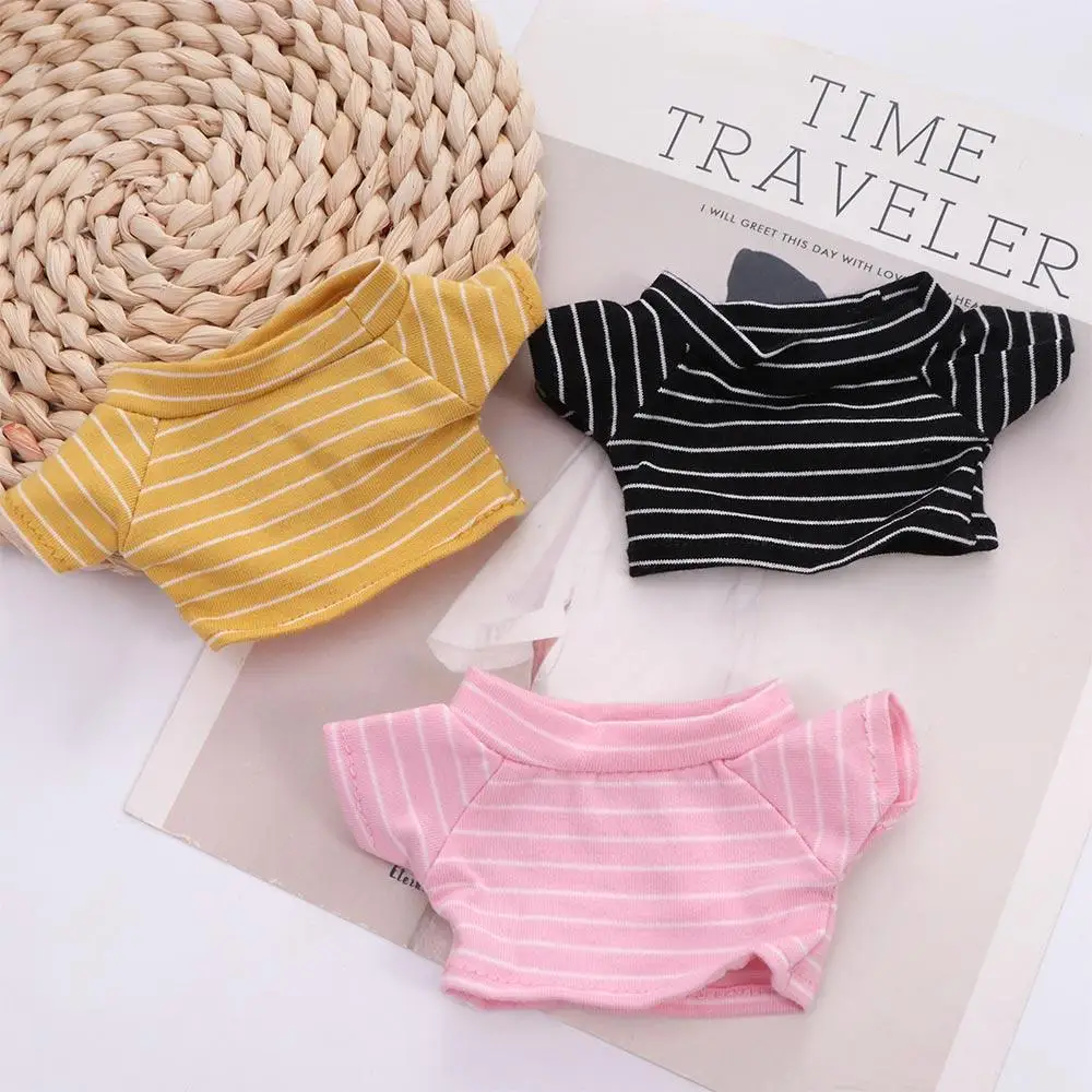 Camiseta de manga corta a rayas para casa, ropa para muñeca de peluche, pantalones para muñeca blanco y negro, ropa para muñeca, camisa para muñeca