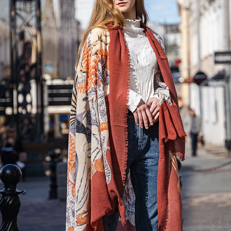 Foulards de tête carrés en laine pour femmes, châle chaud et élégant, étoles longues à imprimé animal, écharpe bandana, couverture de plage Hijab,