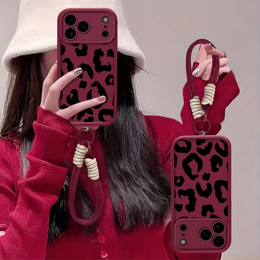 Retro-Leopardenmuster-Handschlaufenhülle für iPhone 16 17 Pro Max Hüllen iPhone 11 12 13 ProMax 14 15 7 Plus mit Lanyard Fundas – Detail 3