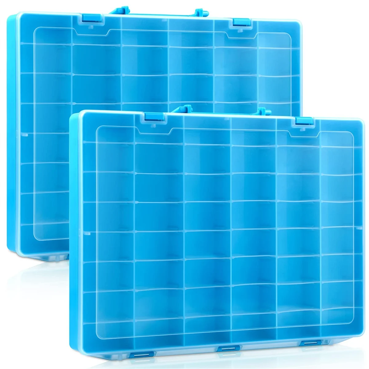 

A79G 2Pcs 48 Grids Plastic Organizer Box with Removable Dividers Toy Collector Case Transparent Compartment Container Storage