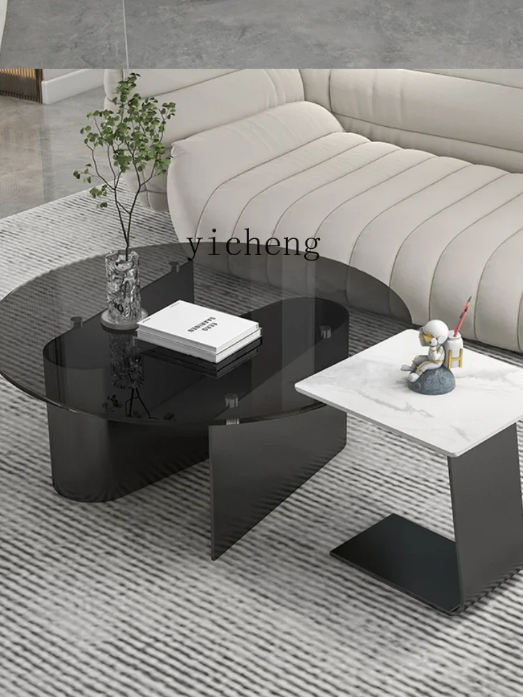 Zc Tempered Glass Coffee Table Modern Minimalist Small Apartment Living Room Home Tea Table Minimalist round Table