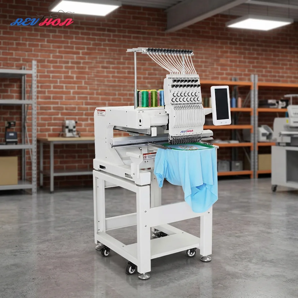 REVHON Single Head Multi Function Embroidery Machine for Caps Shirts Bags Fabric Embroidery Machine