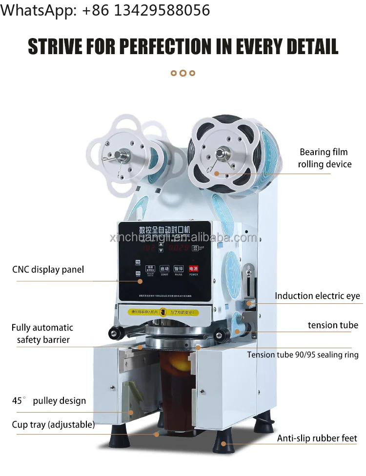 2025 Electric Milk Tea Shop Equipment Automatic 90 95 mm Plastic Cup Sealer Machine for Coffee Bubble Tea Electric Bearing