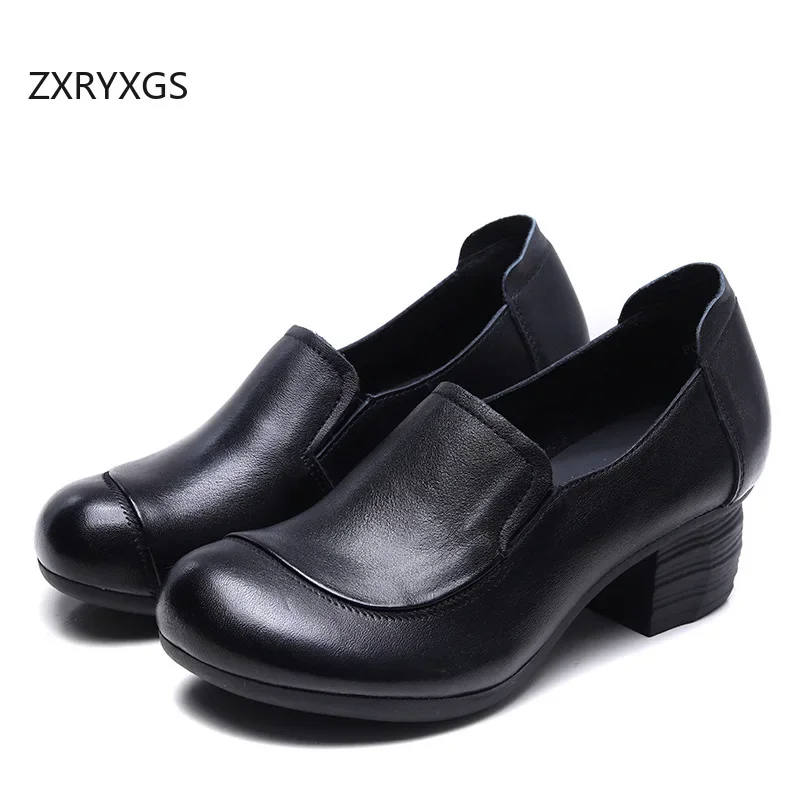 ZXRYXGS Superior Full Genuine Leather Shoes Woman New Work Banquet Wedding Shoes 2024 Autumn Women Fashionble Shoes High Heels