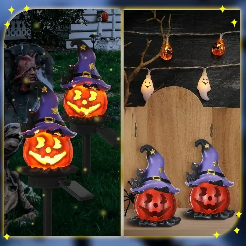 Solar Halloween Pumpkin Pathway Lights Waterproof Outdoor Decorative Stake Lights for Yard Lawn Garden Outside Decoration