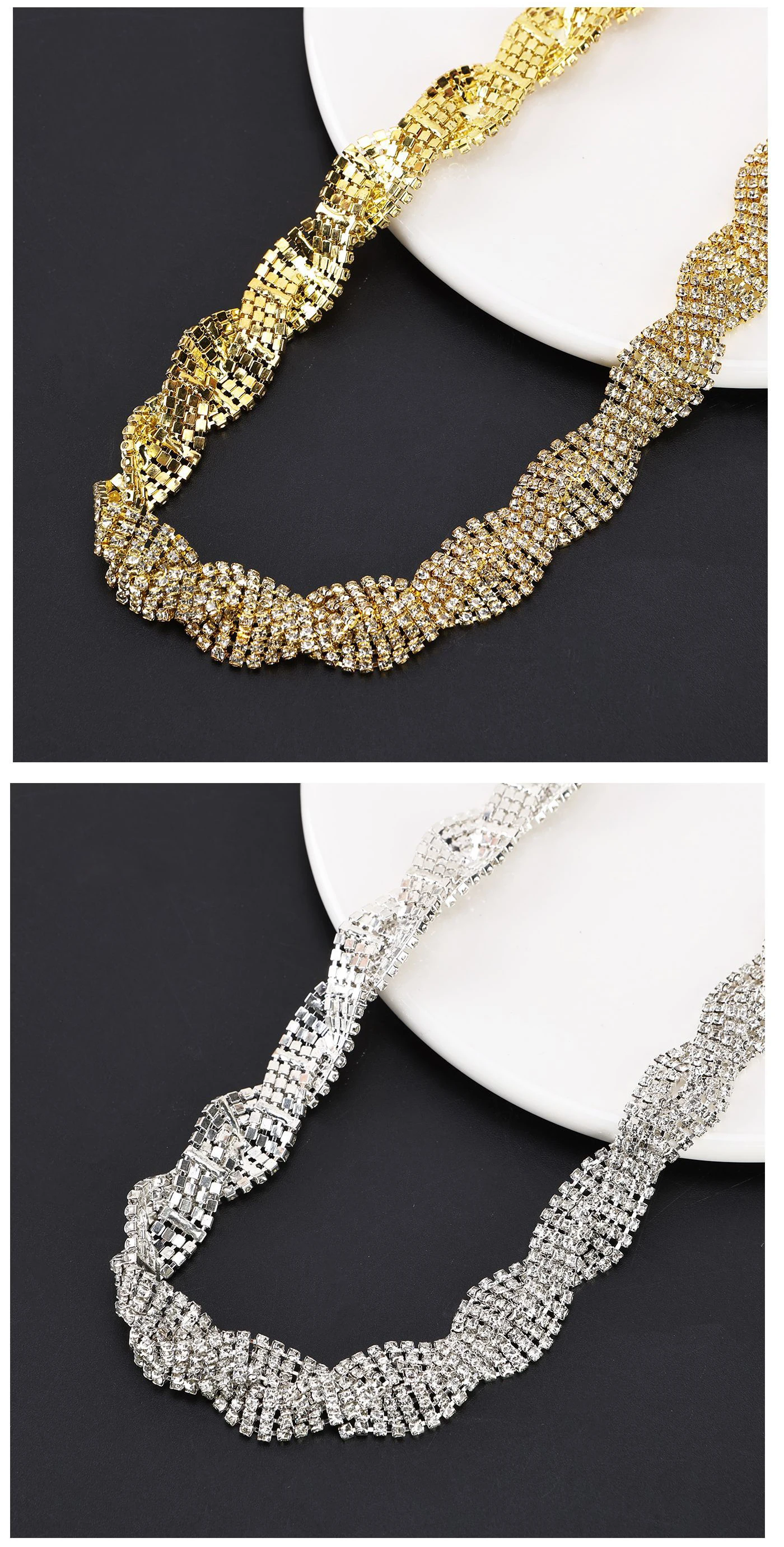 10 Yards Strass-Kette Kristall-Diamant-Accessoire DIY Bastelbedarf Geschenkdekoration Spiralförmiges Unregelmäßiges Strass-Band Nähzubehör – Detail 3