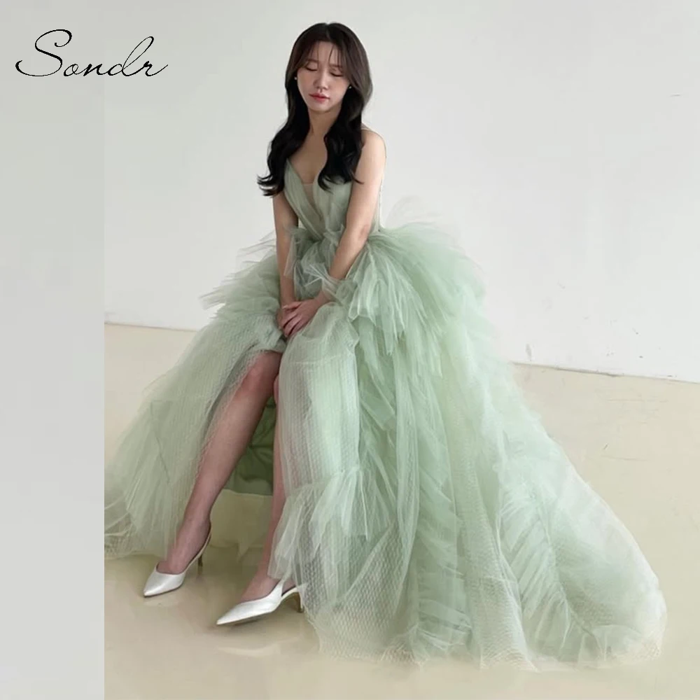 Sondr Mint Green Korean Wedding Dresses Spaghetti Straps Pleated Fluffy Bridal Gown Customized Luxury Party Dresses for Women