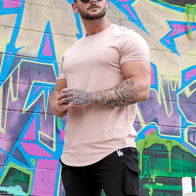 Sport Fitness T-shirt Men Bodybuilding Short Sleeve Workout Shirt Training Sport Running Gym T-shirt Summer Tops Tee Rashgard