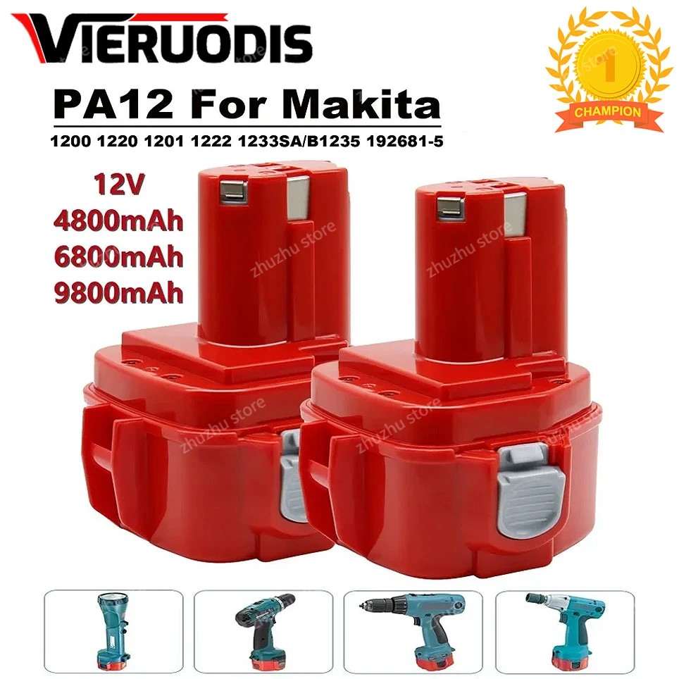 

12V Battery For Makita PA12 Ni-Mh Battery For Makita 1200 1220 1201 1222 1233SA/B1235 192681-5 6000mAh Power Tool Batteries