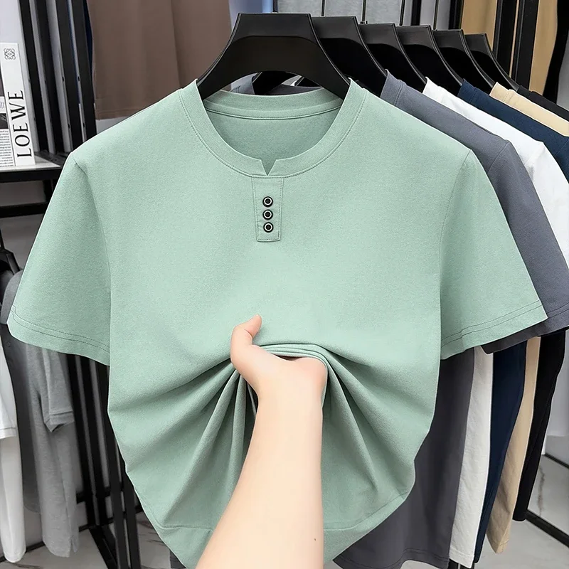 Mens Casual Henley Neck T Shirt Short Sleeve Tops With Button Placket Breathable Comfortable Tees For Men Summer Streetwear
