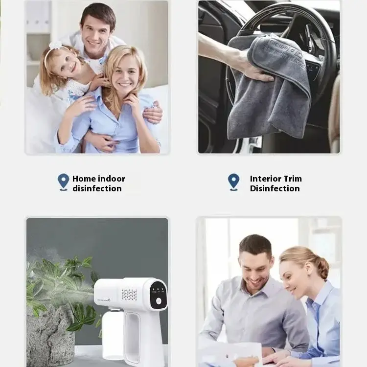 Dispositivo inalámbrico antiácaros, pistola de desinfección, atomización, esterilizador, carga de luz azul, pistola pulverizadora doméstica