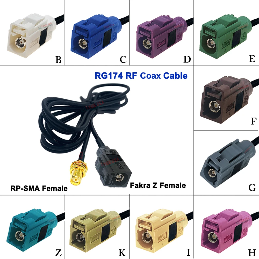 

10 CM~15 M RG174 RP-SMA Female to Fakra A/B/C/D/E/F/G/H/I/K/Z Female Jack Connector 50 ohm RF Coax Cable For GPS Antenna Systems