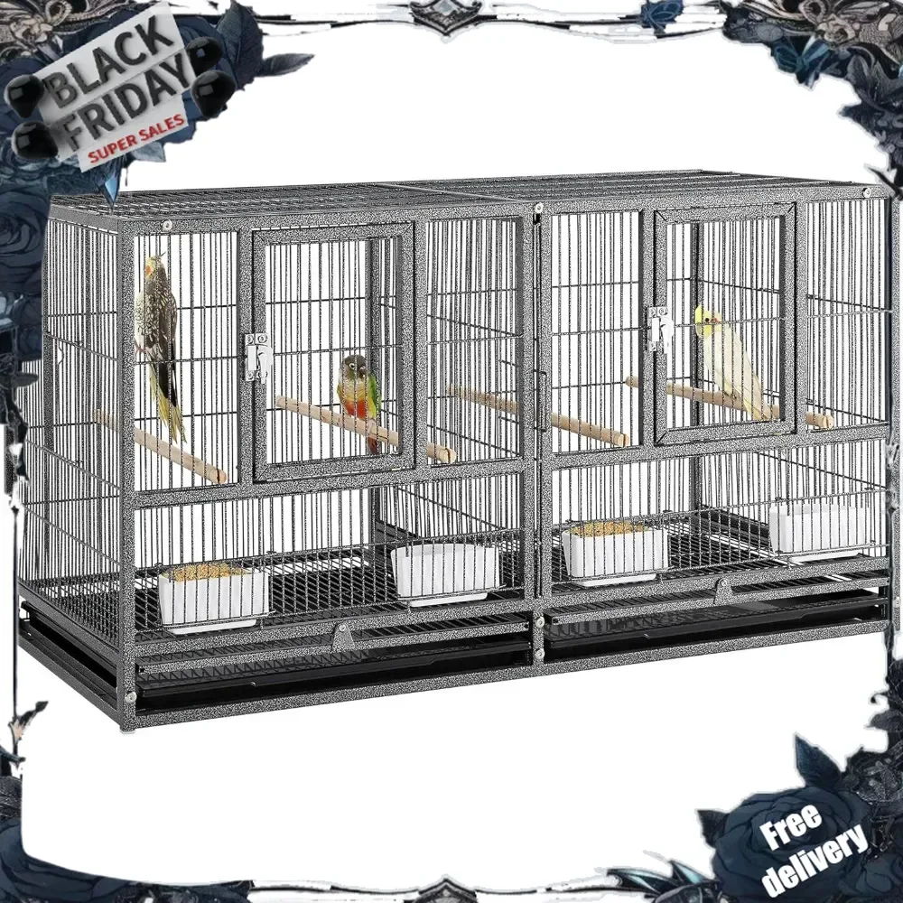 Stackable Bird Cage Divided Breeder Breeding Parakeet Bird Cage for Canaries Cockatiels Lovebirds Finches Budgies Small Parrots