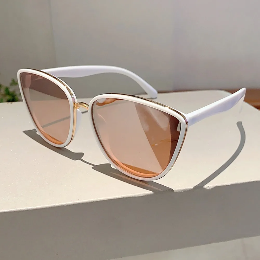 Outdoor Vintage Cat Eye Sunglasses UV400 Coated Sun Glasses Trendy Gradient Lens Mirror Shades for Women & Men