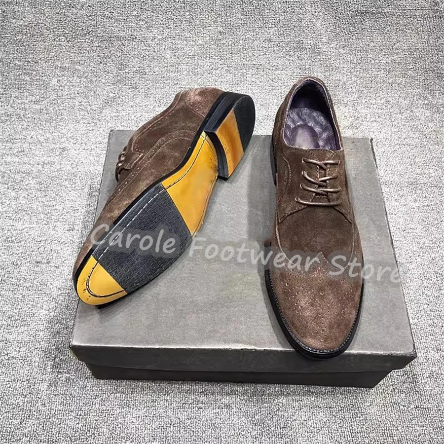 

Высококачественные мужские туфли-броги из натуральной кожи с резьбой, модные оксфорды на массивном каблуке с круглым носком, на шнуровке, летние деловые туфли