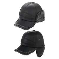 Winter Warm Baseball Hat Men Leather Plush Snapback Cap with Earmuffs Ear Protection Hat Fishing Skiing Visors Dad Hat