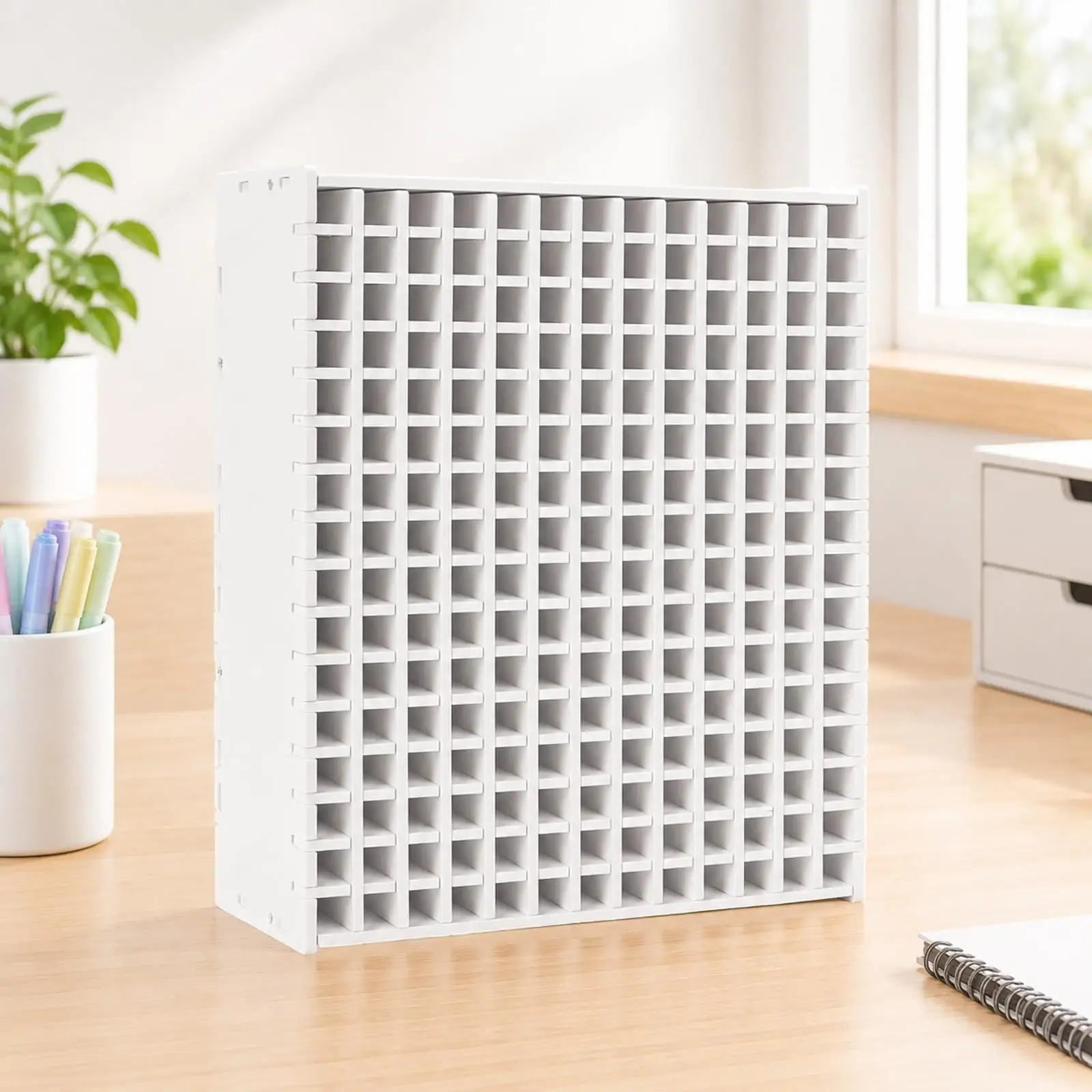 PVC Marker Storage Rack for Office Desk Pen Organizer with Tilted Compartments for Colored Pens Art Tools and Sketching