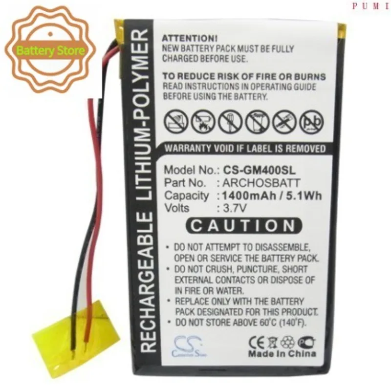 CS Replacement Battery for Archos Gmini 400,Gmini 402,Gmini 402CC,AV402E,PocketDISH AV402E PN:ARCHOSBATT 1400mAh / 5.18Wh