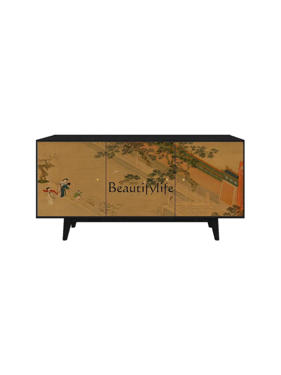 

FG40New Chinese Custom Cabinet Solid Wood Integrated Wall Modern Minimalist Art Entrance Cabinet