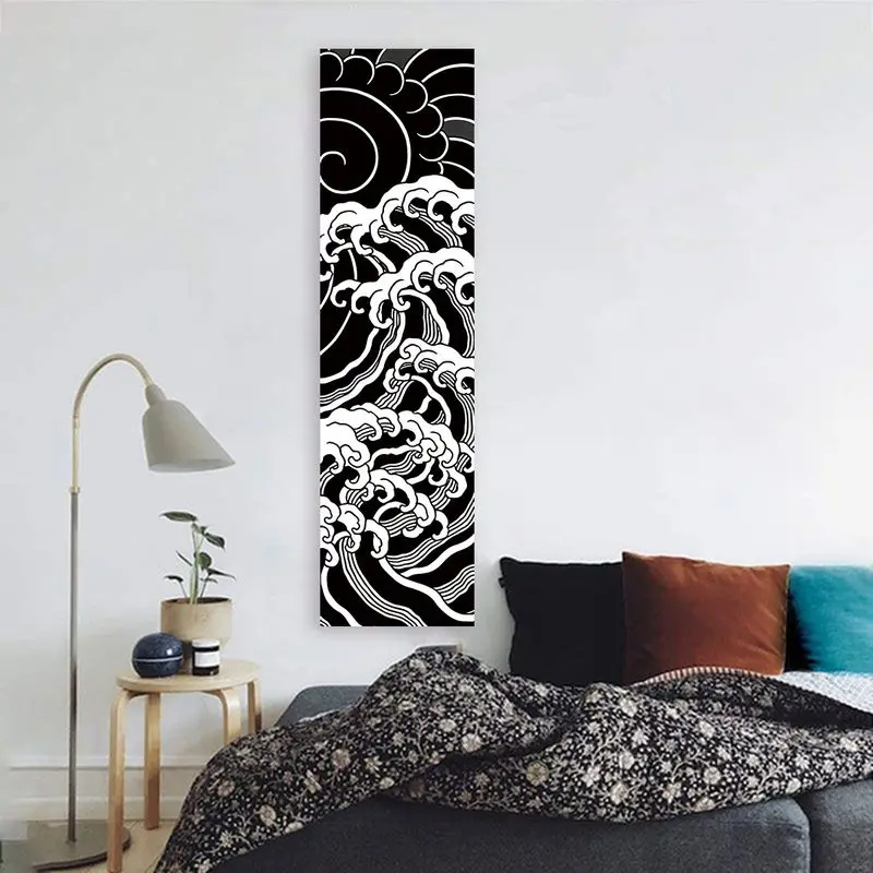 VIKAMA Black White Star Moon Cat Strip Tapestry, Mystical Wall Hanging for Entrance Hallway and Bohemian Room Decor