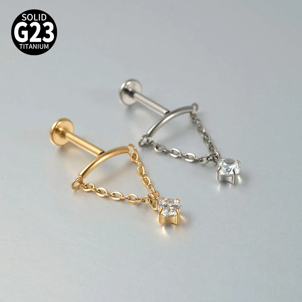Solid Titanium Curved Bar Pendant Chain Dangle Earrings