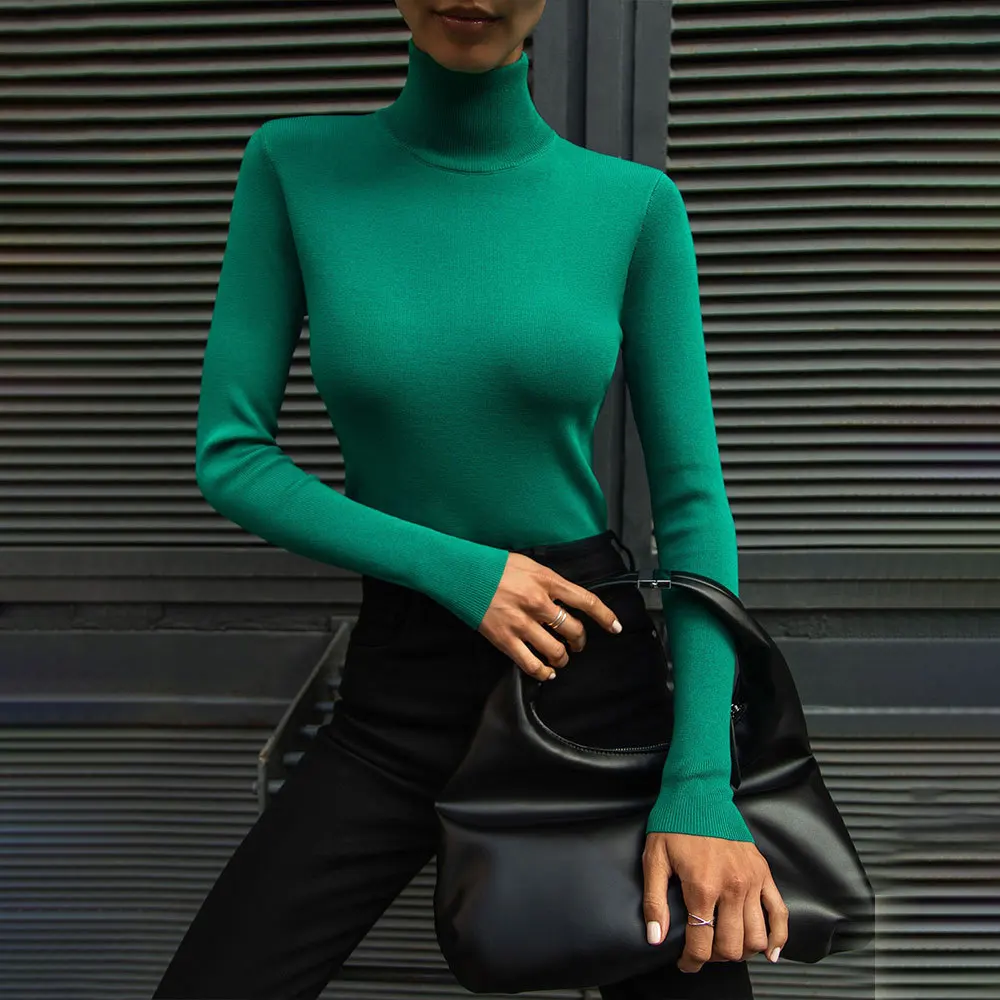 

Women Sweater Pullovers Mock Neck Basic Knitwear Long Sleeve All Match Jersey Autumn Winter Y2K Knitted Tops Korean Harajuku New