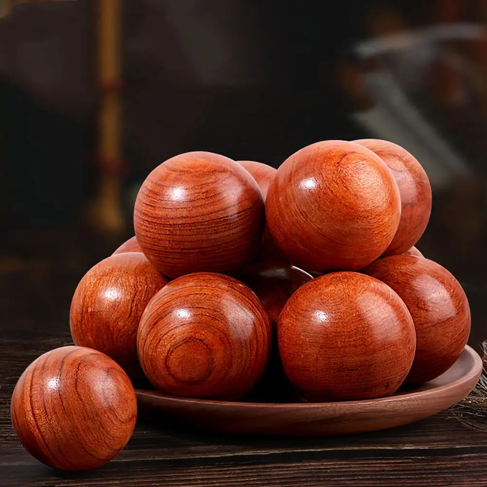 

2pcs Massage Hand Balls 5.0cm Brown Grain Wooden Circulation Hand Ball Workout Portable Elder Gift