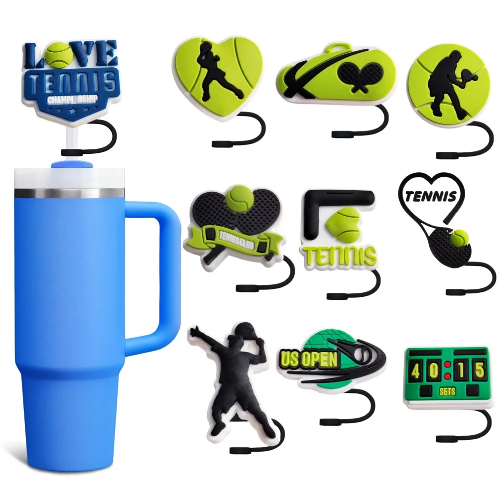 

Tennis series Straw Cover Cap 8-10MM Silicone Eco-friendly cup 30&40Oz Plug Splash Proof Drinking Cup Charms Pendent Party Gift