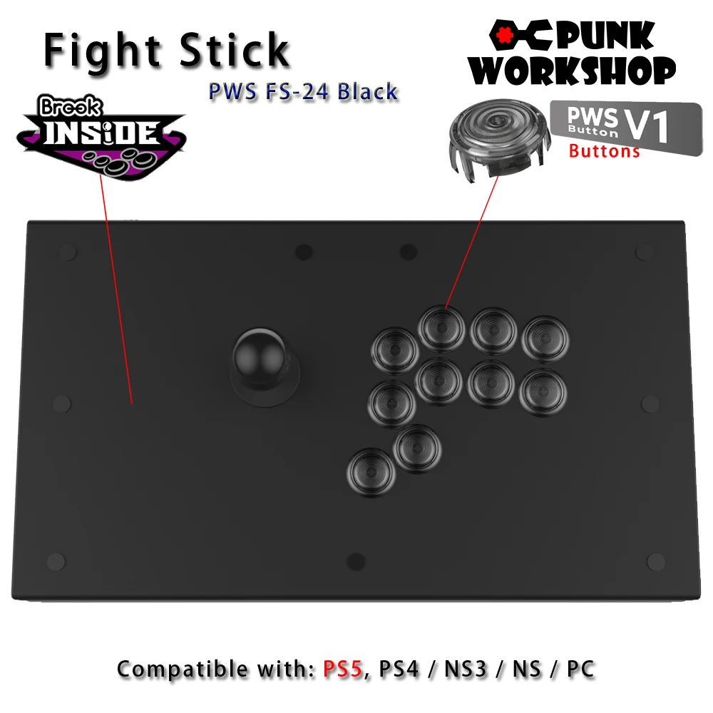

Punk Workshop Fight Stick PWS FS-30 PS5 Arcade Fighting Stick with Punk Workshop 30mm Mechanical Buttons for MAME Game Machine