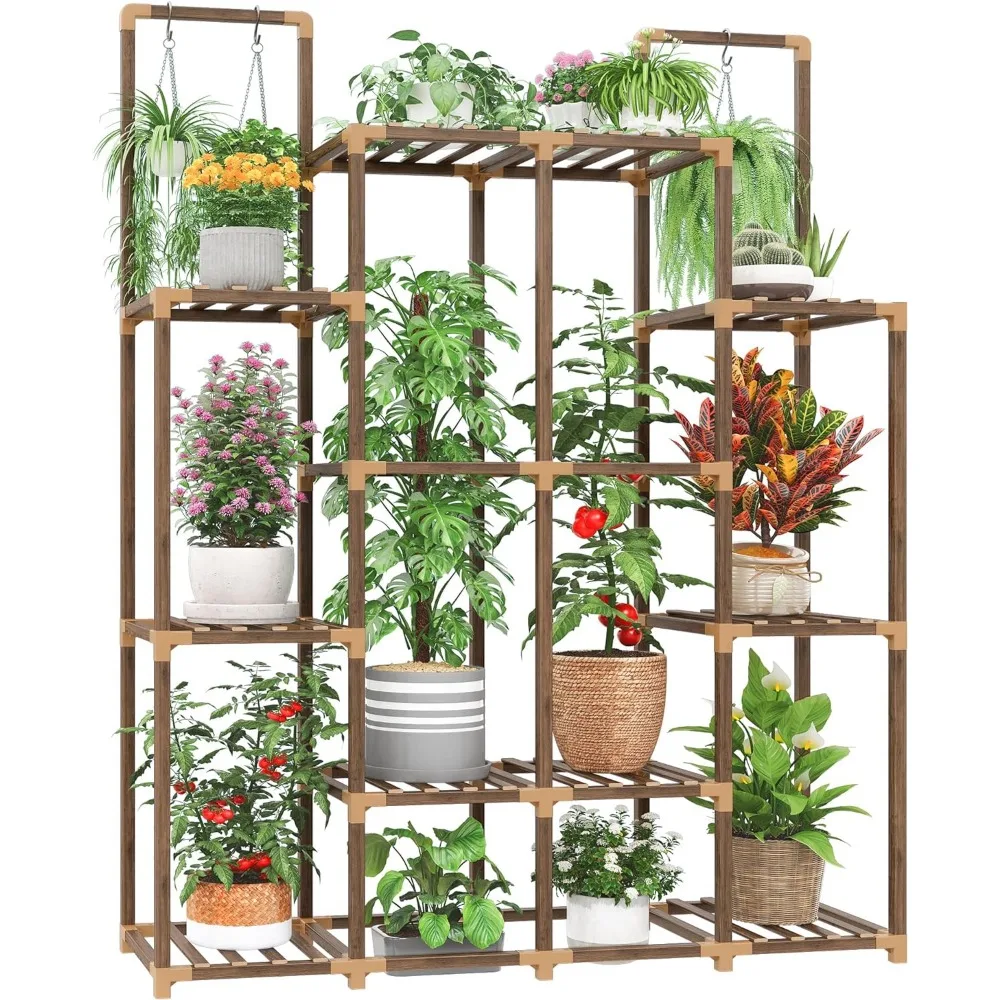 

EnHomee Plant Stand Indoor Plant Stands Tiered flower Stand Outdoor Wood Plant Shelf with 10 Potted&Double Rod Large Plan Holder