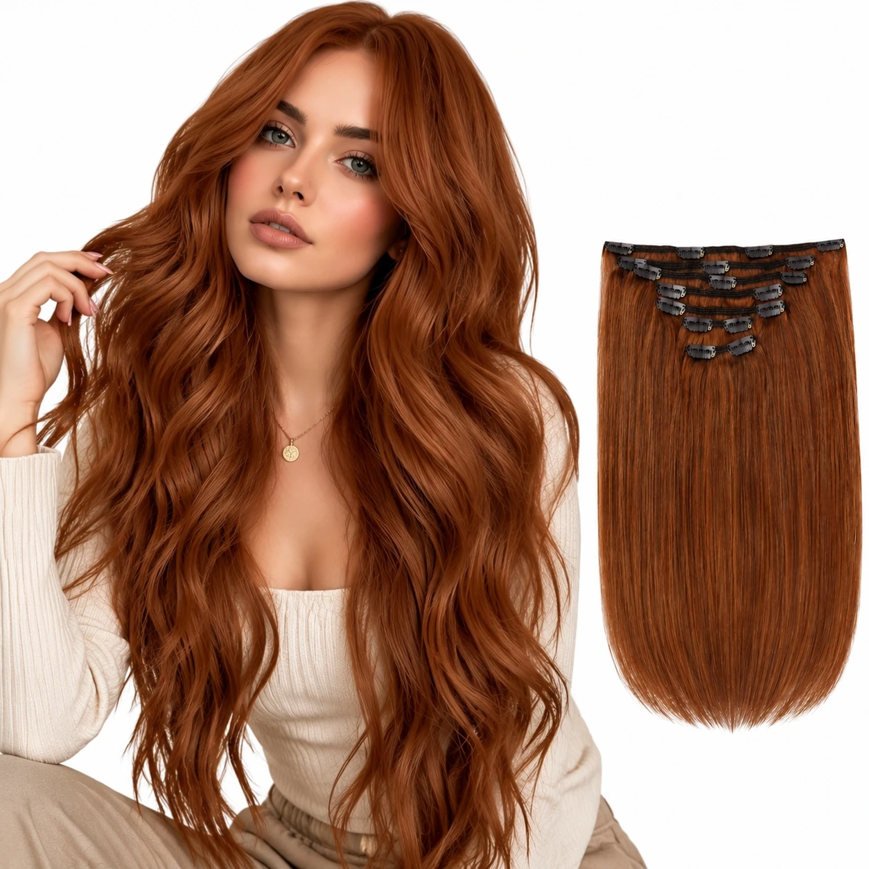 Full Shine Clip on Remy Hair Extensions 7 Pcs Pure Color Weave Clip in 100% Real Straight Hair for Women