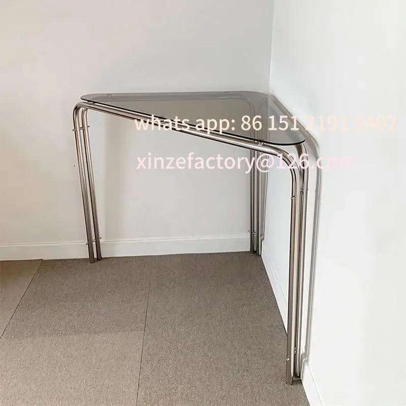 

Customizable Desk Corner Desks Modern Minimalist Glass Side Tables Luxury Transparent Stainless Steel Tables Interior