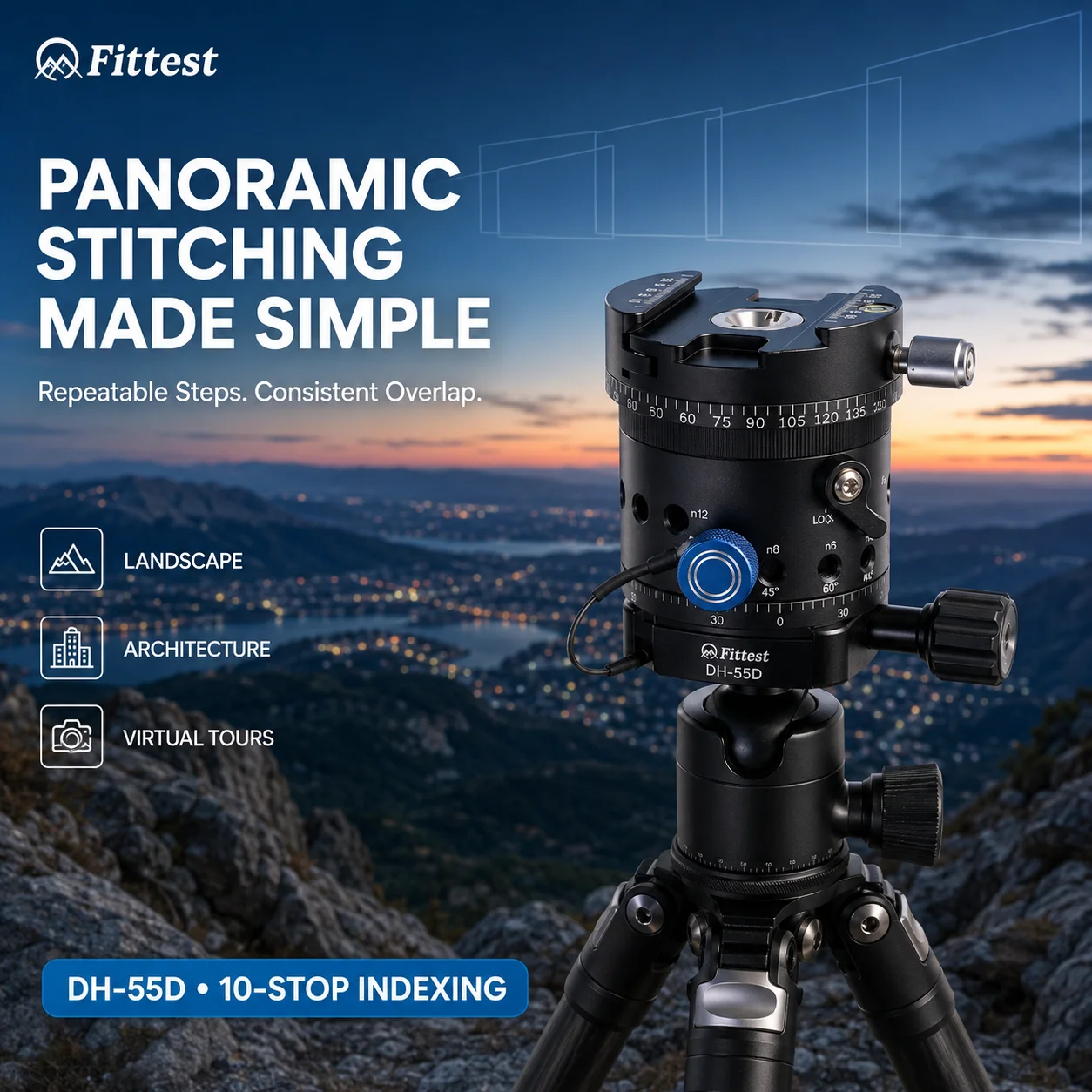 Tripod Photography Accessory DH‑55D Panoramic Indexing Head 10‑Stop Detent 360° Panning Base Arca‑Type CNC Aluminum