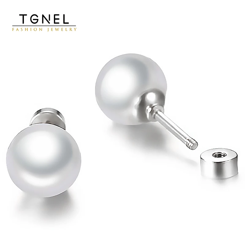 Pendientes de tuerca de tornillo de perla para mujeres y niñas, pendientes de acero inoxidable, 8mm, WhiteTiny 20G, Piercing para dormir, orejas de