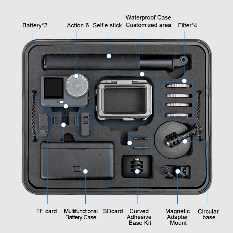 2 Layer Hard Case Travel Carrying Case for DJI OSMO Action 6 Portable Storage Bag for DJI Action 6/5/4/3 Combo Camera Accessory
