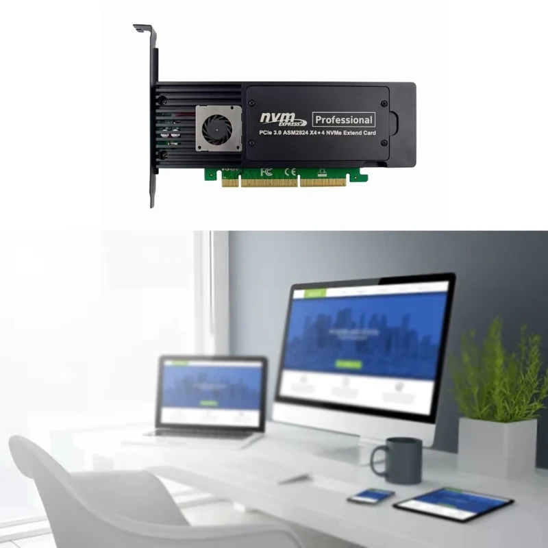 Imagem -02 - Industrial Cartão de Expansão Servidor Armazenamento Portas Asm2824 Pci-e X16 Adaptador Card 4-channel Nvme Cartão de Conversão Ssd Dropship