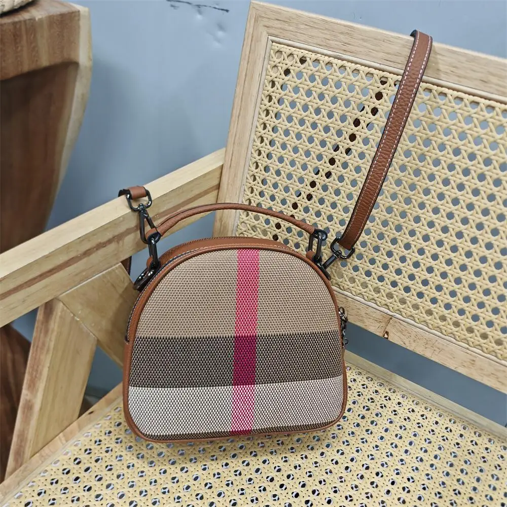 

Leather Canvas Ladies oulder Bag Casual Simple Sle ell ape Crossbody Bag for Women with Zipper Closure And Stripe Pat...