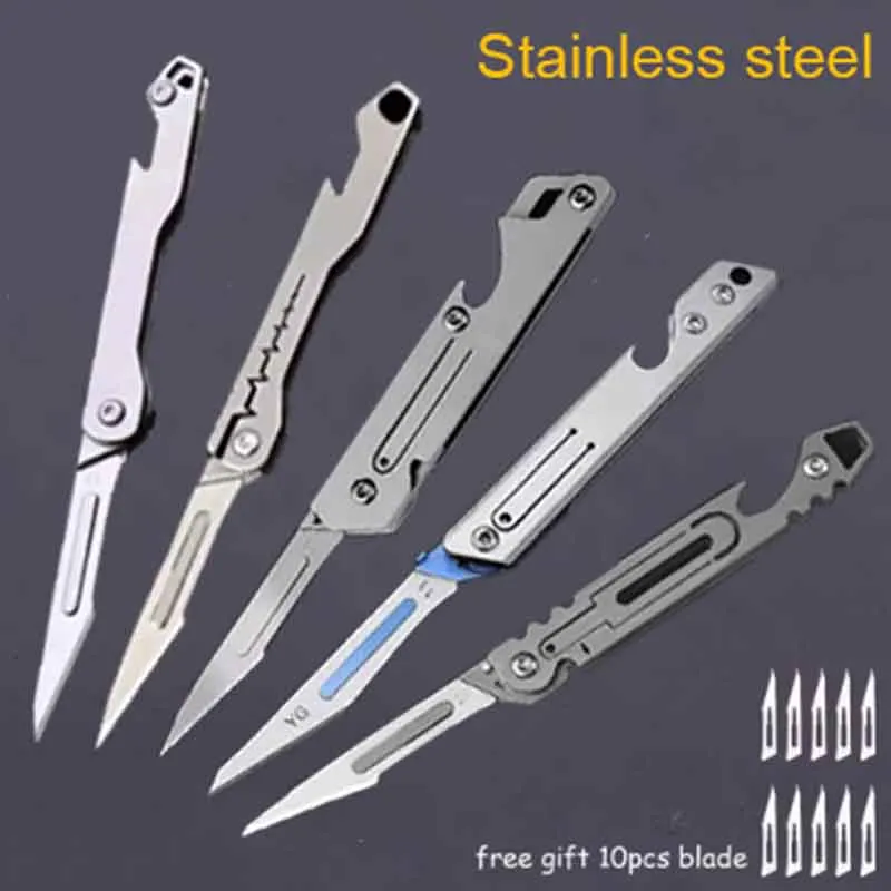 5 styles NO11 Blade Folding Knife Stainless Steel Surgical Knife Quick Open Portable Pocket Knife Screwdriver Tool Bottle Opener