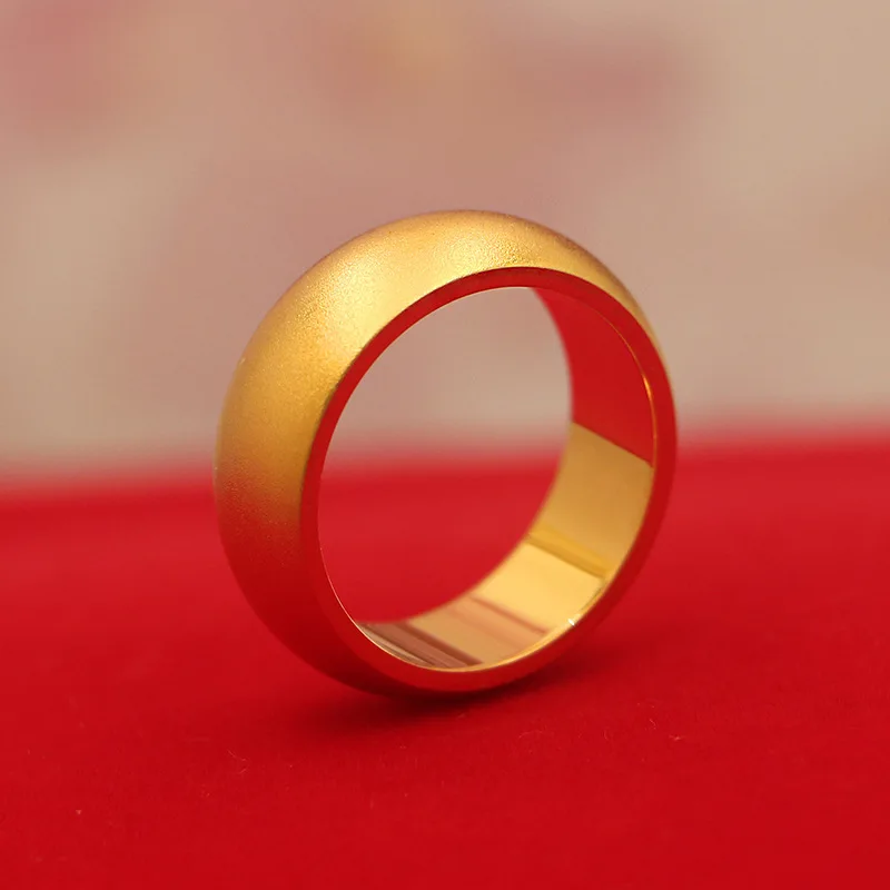 

Luxury 24K 9999 Pure Gold real gold Sandblasted closed finger ring for men and women