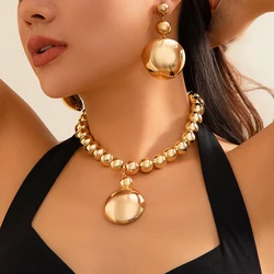 Exaggerated Large Half Ball Bead Pendant Necklace Punk Acrylic CCB Ball Bead Chain Choker Women's Banquet Party Jewelry Set
