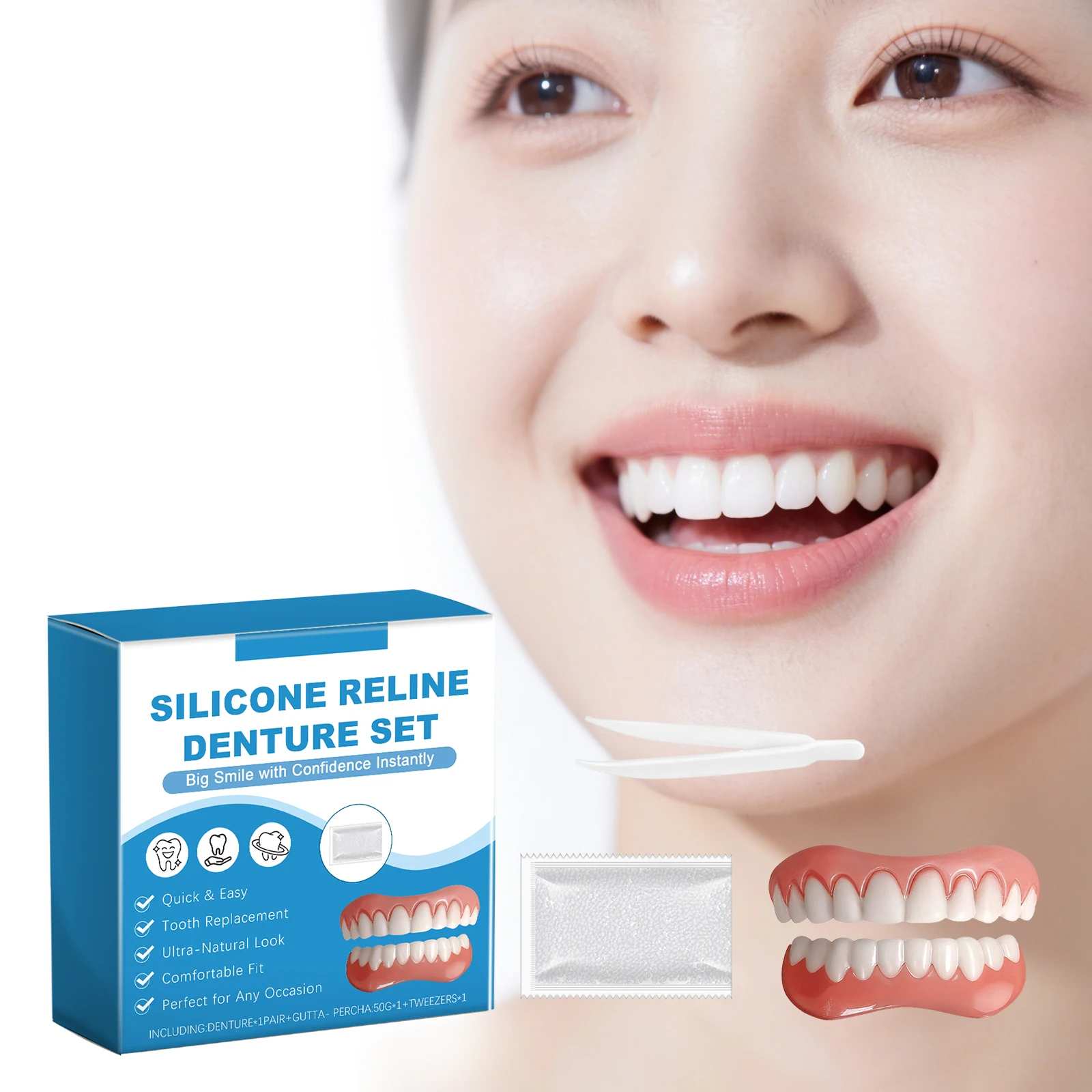 

Premium Cosmetic Denture Kit - Natural-Looking Smile, Comfortable & Secure Fit All-Day Non-Irritating Wear Comfort