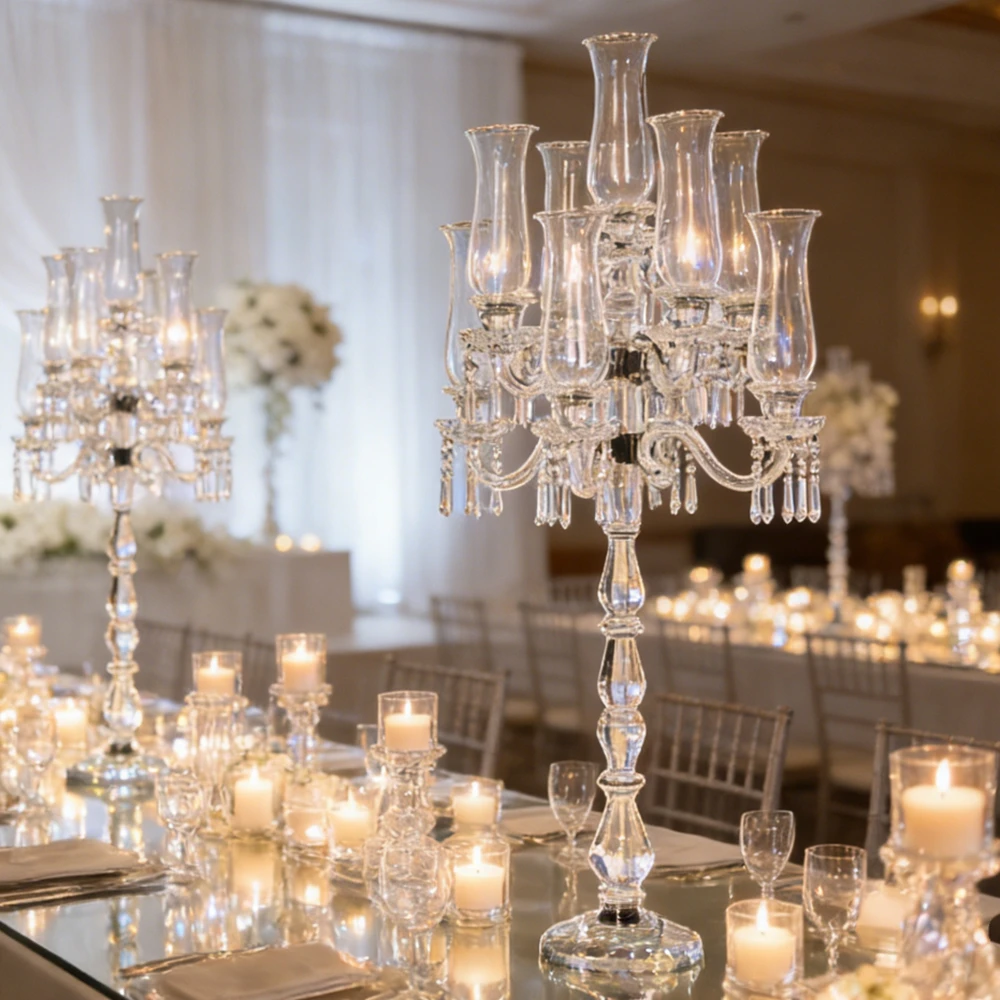2-6pcs) 9-head glass crystal candlesticks for wedding celebrations, windproof candlesticks, 5-head glass candlesticks for home