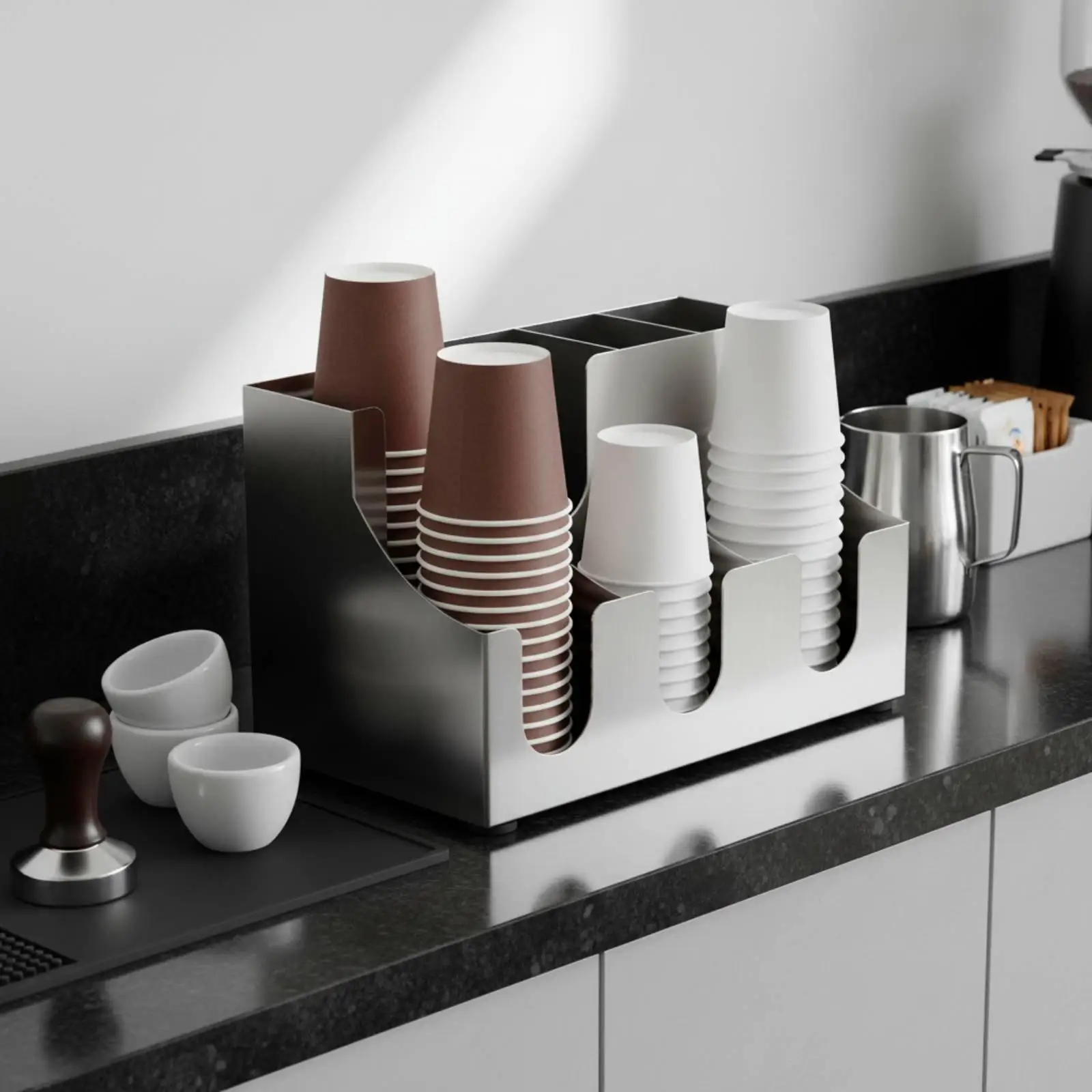 Straw Holder Multi-compartment Stainless Steel Cup Dispenser Bar Organizer for Tea Corner Coffee Station