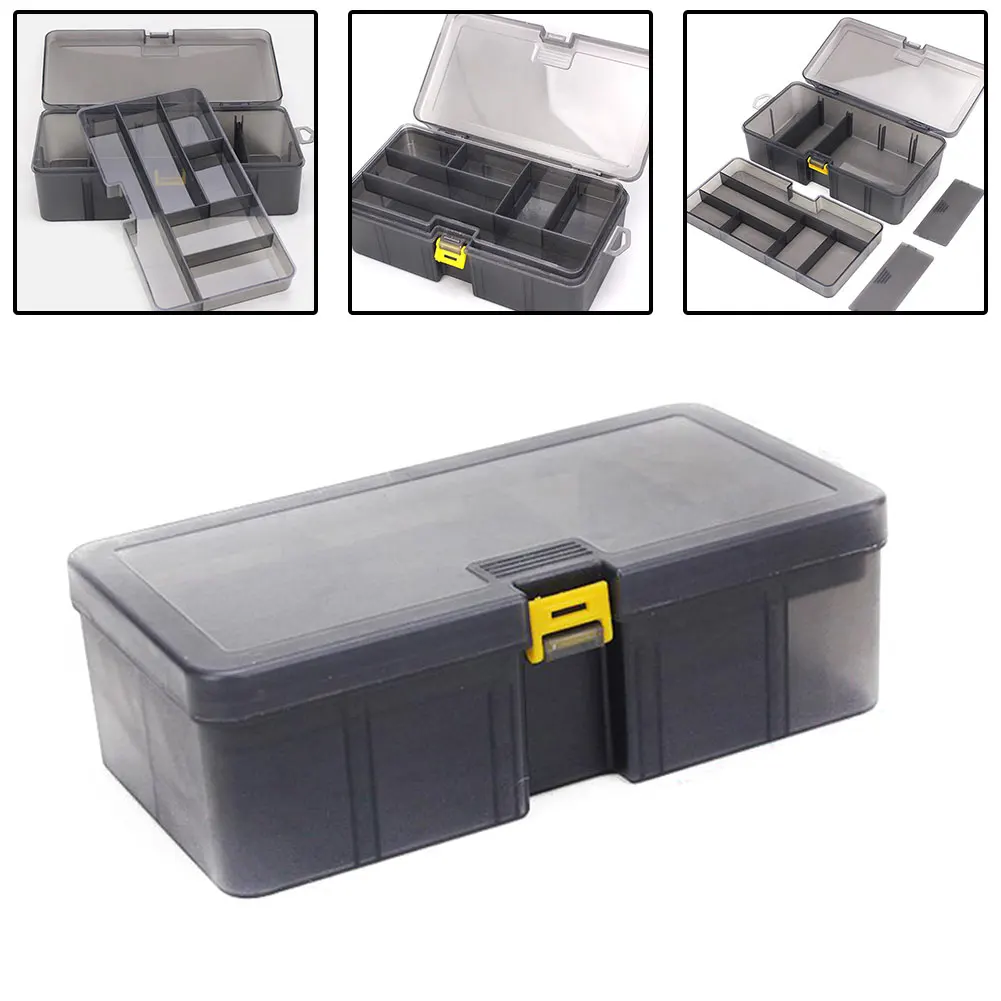 Tool Storage Organizer Box Featuring Dual Layer Structure Multi-division Sections for Fishing Tackle and Hardware Sorting
