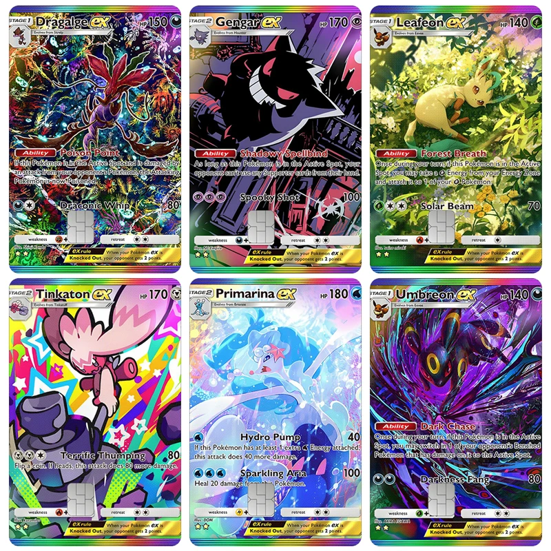 

Наклейки для карт TCG: Аниме-персонажи Dragalge, Gengar, Exquisite Leafeon, Tinkaton, Primarina, Umbreon. Водонепроницаемые, изысканные, для идентификации и в качестве подарка.